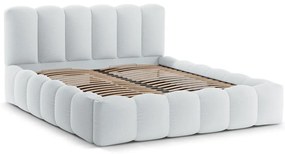 Pat matrimonial gri deschis tapițat cu spațiu de depozitare cu somieră 180x200 cm Lupine – Micadoni