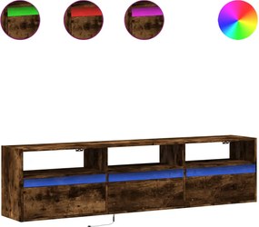 vidaXL Dulap TV de perete cu lumini LED, stejar fumuriu, 180x31x45 cm