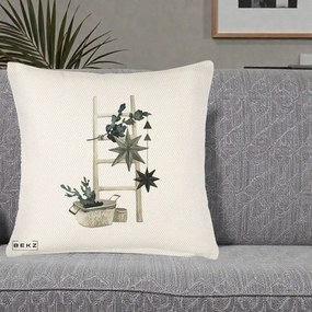 Perna Decorativa Scara Scandinavica cu Stele, 40x40 cm, Crem Reliefat, Husa Detasabila, Perna Inclusa, BEKZ®