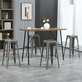 HOMCOM Set de 4 scaune de bar industriale empilabile înălțime șezut 76 cm metal argintiu | Aosom Romania