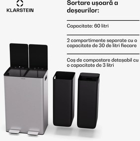 Klarstein EcoVista, coș de gunoi cu composter, 60 l + 3 l/coș + composter, Soft-Close