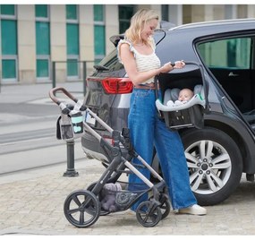 Cărucior de copii combinat 3 în 1 KINDERKRAFT MOOV 2 Sand beige + scaun auto MINK PRO