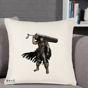 Perna Personalizata Berserk Guts Luptatorul Negru, 40x40 cm, Crem Reliefat, Husa Detasabila, Perna Inclusa, BEKZ®