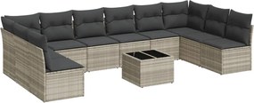 vidaXL Set canapele de grădină cu perne, 11 piese, gri, poliratan