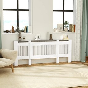 HOMCOM Acoperire radiator, design cu lamele, lungime ajustabilă 125-201 cm, MDF, Alb | Aosom Romania