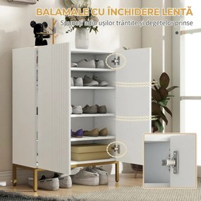 HOMCOM Dulap Îngust pentru Pantofi, Dulap Subțire pentru Depozitarea Pantofilor cu Rafturi Reglabile, 95x72x31.5 cm, Alb | Aosom Romania