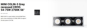 Spot LED incastrabil MINI COLIN-3 Grey recessed CRI95 54-75W 2700K 56°