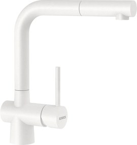 Baterie bucatarie Schock Laios Cristadur Polaris cu cap extractibil, aspect granit, cartus ceramic, alb polar