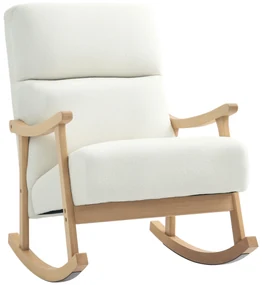 HOMCOM fotoliu de leagăn cu înveliș asemănător catifelei, spătar ergonomic și capacitate de 120 kg, 65L x 90B x 98H cm, alb crem | Aosom Romania