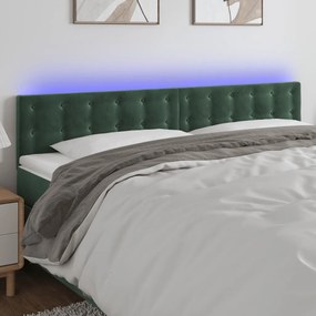 3122103 vidaXL Tăblie de pat cu LED, verde închis, 160x5x78/88 cm, catifea