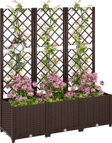 Outsunny Jardinieră cu spalier pat ridicat pentru grădină jardinieră exterioară cu 8 orificii de drenaj 120 x 40 x 135 cm maro | Aosom Romania