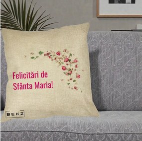 Cadou de Onomastica - Perna Personalizata Felicitari de Sfanta Maria, 40x40 cm, Crem, Husa Detasabila, Perna Inclusa, BEKZ®