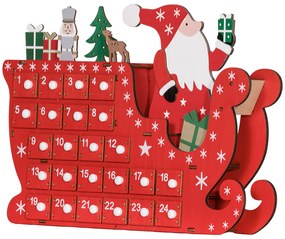 HOMCOM Calendar de Advent de umplut din lemn, decorațiune de Crăciun cu 24 sertare, Moș Crăciun și sanie, 22,5x8x36cm, roșu | Aosom Romania