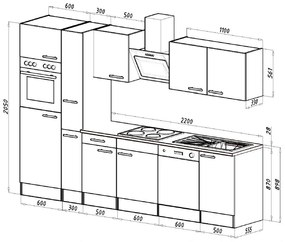 Mobilă de bucătărie Yorki 310, corp alb, cu față alb satinat
