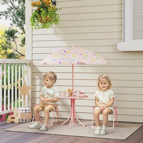 AIYAPLAY Set de Mobilier de Grădină din 4 Piese cu Masă, Scaune și Umbrelă de Soare Reglabilă, 50xΦ49,5 cm, Roz | Aosom Romania