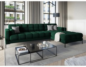 Colțar din catifea cu extensie pe partea dreaptă Cosmopolitan Design Bali, verde închis