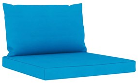 Set mobilier de gradina, 5 piese, cu perne bleu Albastru deschis, 2x colt + mijloc + suport pentru picioare + masa, 1