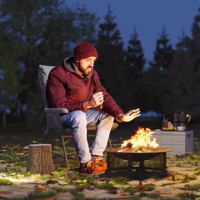 Outsunny Scaun de Camping Pliabil cu Spătar Înalt Reglabil în 5 Poziții și Buzunare Laterale, 66x58x105 cm, Gri Deschis | Aosom Romania