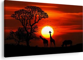 Tablou - Siluete animalelor la apus de soare (90x60 cm)