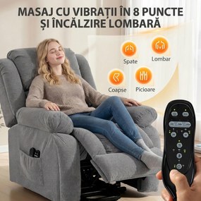 HOMCOM Fotoliu Rabatabil pentru Masaj și Reclinabil cu 2 buzunare și telecomandă, 93x104x105 cm, Gri | Aosom Romania