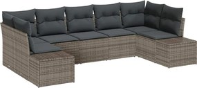 vidaXL Set de canapele pentru grădină cu pernă 7 pcs Gri poliratan