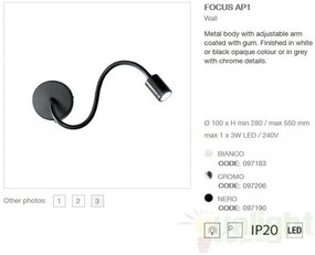 Aplica de perete cu brat flexibil, finisaj negru, LED FOCUS AP1 097190