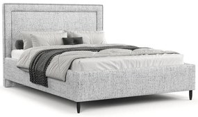 Pat matrimonial gri deschis tapițat cu spațiu de depozitare cu somieră 180x200 cm Baleine – Maison de Rêve