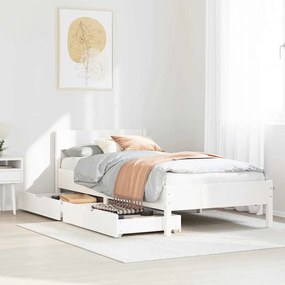 vidaXL Cadru pat fără saltea, alb, 90x190 cm, lemn masiv de pin