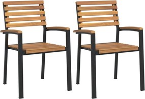 vidaXL Scaune grădină stivuibile, 2 buc., lemn masiv acacia și metal
