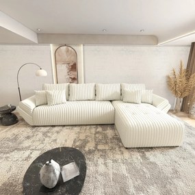 Colțar extensibil dumonde cu ladă de depozitare si sezut confortabil din spuma high-density, Berlin XL Ambience Ivory II 350x185 cm