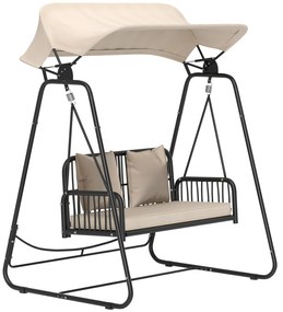Outsunny Hollywoodschaukel din ratan pentru 2 persoane, cu acoperiș reglabil, perne, cu o capacitate de încărcare de până la 240 kg, 149 x 121 x 180 cm, kaki | Aosom Romania