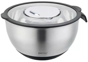 Bol multifunctional pentru salata Kinghoff KH 1861, 24 cm, 5 L, 3 razatori, Anti-alunecare, Inox / Negru