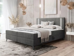 Pat matrimonial 140 cm Hebara 2 (Gri) (cu somieră și saltea) (cu sp. depozitare) (cu iluminat LED). Promo -17%. 1104137
