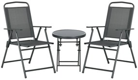 Outsunny Set Bistro 3 Piese din Metal Rezistent la Intemperii pentru Mobilier Grădină cu Masă Pliantă și Scaune Gri închis | Aosom Romania