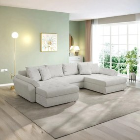 Colțar extensibil dumonde cu ladă de depozitare si sezut confortabil din spuma high-density, Loana U Zoom Cream 355x185 cm