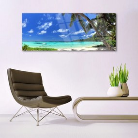 Tablou pe sticla Palm Sea peisaj copac Albastru Verde Maro