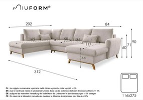 Canapea extensibilă în formă de "U" cu șezlong pe partea stângă Miuform Scandic Lagom, turcoaz