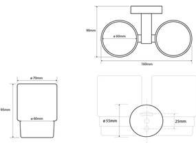 SAPHO XR902 X-Round suport dublu pentru pahare ,argintiu