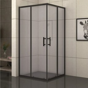 Cabina de dus patrata Inter Ceramic cu usi glisante 90x90 cm negru mat - fumuriu