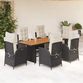 3213366 vidaXL Set mobilier de grădină cu perne, 7 piese, negru, poliratan