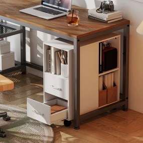 HOMCOM Măsuță de Living cu Roți, 2 Sertare, Raft Deschis și Poliță Reglabilă, Măsuță pentru Dormitor sau Living, 60x30x65 cm, Alb | Aosom Romania