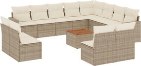 vidaXL Set canapele de grădină, 13 piese, cu perne, bej, poliratan