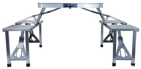 Masă camping pliabilă cu scaune, alb/crom