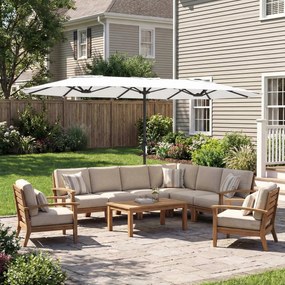 Outsunny Umbrelă Dublă de Grădină 4.6x2.7 m, Umbrelă de Exterior cu Manivelă, Husă Protectoare, 12 Spițe, Anti UV 50+, pentru Terasă Balcon Piscină Grădină, Alb | Aosom Romania