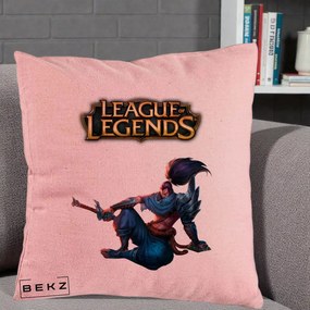 Perna Personalizata League of Legends Yasuo, 40x40 cm, Roz, Husa Detasabila, Perna Inclusa, BEKZ®