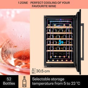Klarstein Vinsider 52 Built-In Uno, frigider pentru vin încorporat, 52 sticle, 137 litri, oțel inoxidabil