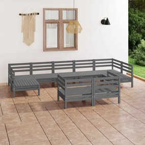 3083476 vidaXL Set mobilier de grădină, 9 piese, gri, lemn masiv de pin