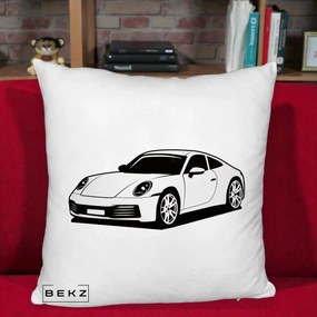 Perna Personalizata Porsche 911 Silueta, 40x40 cm, Alb Pufos, Husa Detasabila, Perna Inclusa, BEKZ®