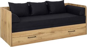 Pat TETRIX 80/160x200, stejar wotan/negru, PAL/stofa, cu saltea extens