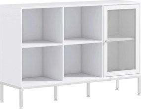 HOMCOM Dulap Modern de Depozitare cu Ușă din Plasă, 4 Compartimente Deschise și Raft Reglabil, 120x37x81.5 cm, Alb | Aosom Romania